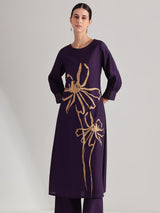 Silk Blend Floral Kurta Set - Purple