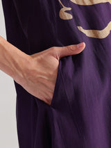 Silk Blend Floral Kurta Set - Purple