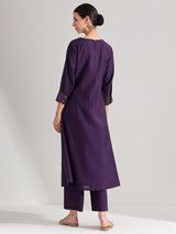 Silk Blend Floral Kurta Set - Purple