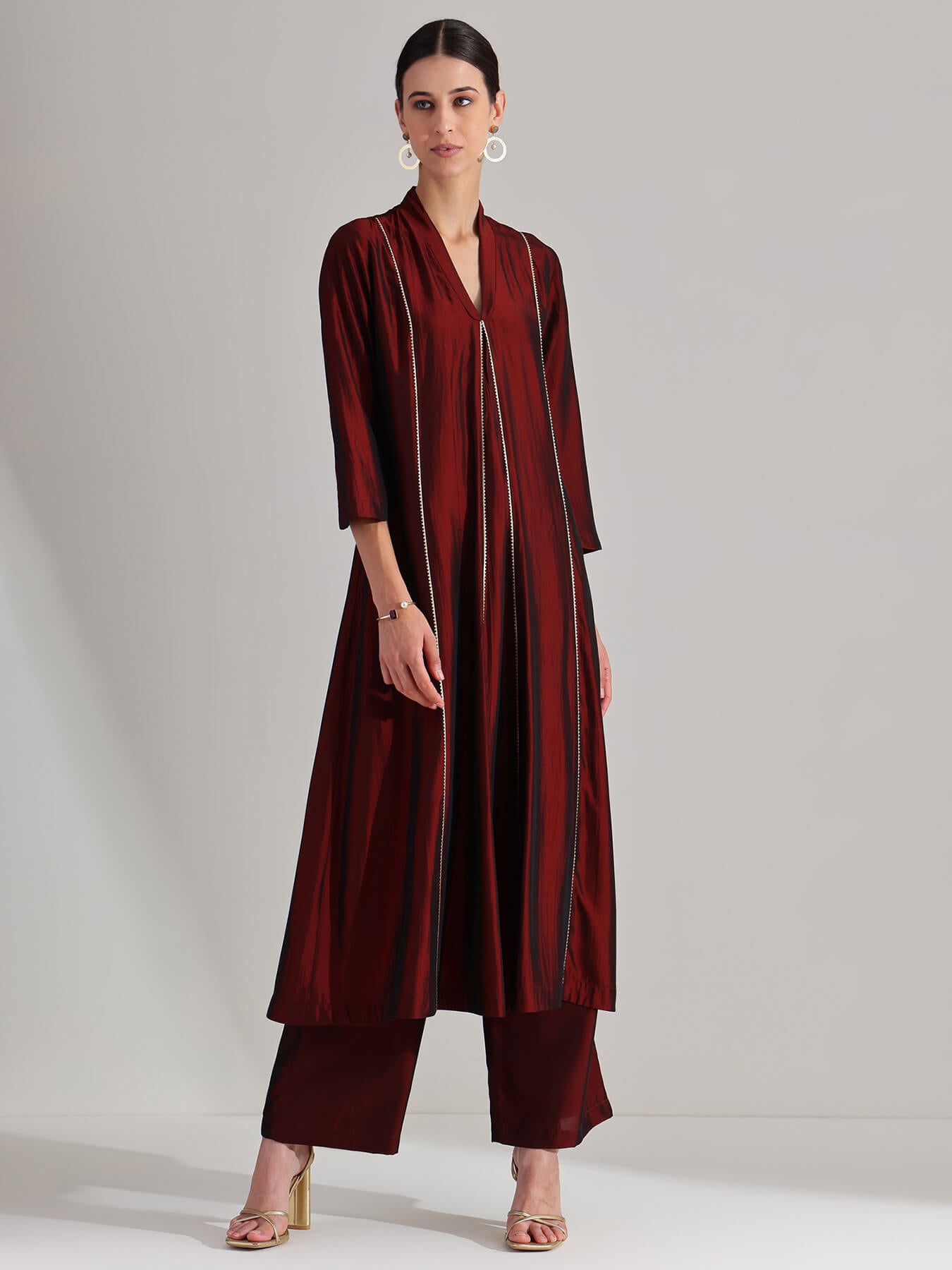 Silk Blend Solid Kurta Set - Maroon