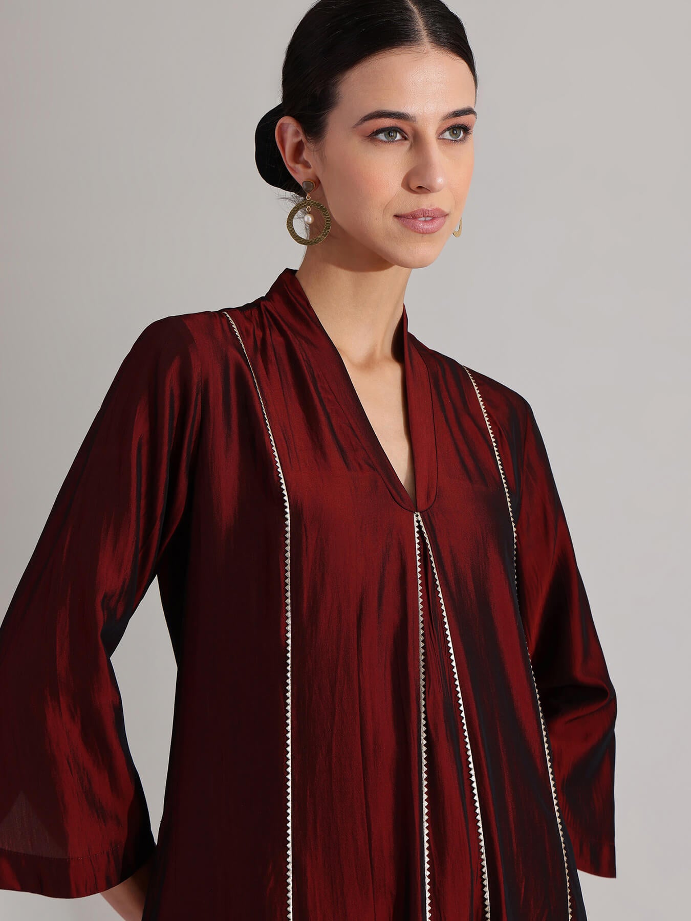 Silk Blend Solid Kurta Set - Maroon