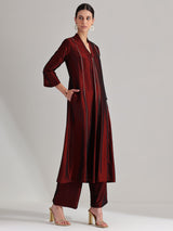 Silk Blend Solid Kurta Set - Maroon