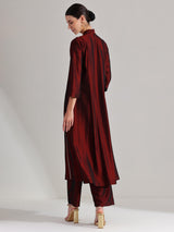 Silk Blend Solid Kurta Set - Maroon