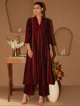 Silk Blend Solid Kurta Set - Maroon