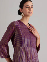 Viscose Striped Kurta Set - Purple & Gold