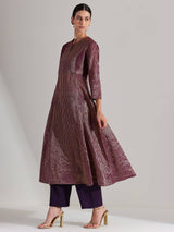 Viscose Striped Kurta Set - Purple & Gold