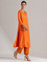 Brocade Floral Kurta Set - Orange
