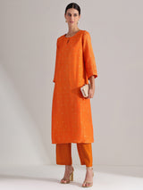 Brocade Floral Kurta Set - Orange