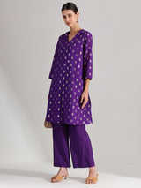 Brocade A-Line Kurta Set - Purple
