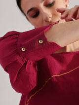 Silk Floral Print Kurta Set - Maroon & Gold