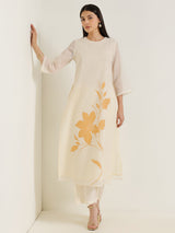 Kota Floral Statement Print Kurta Set - Off White & Gold