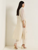 Kota Floral Statement Print Kurta Set - Off White & Gold