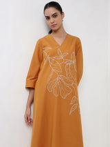 Cotton Bandhani Floral A-Line Kurta Set - Mustard