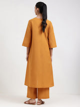 Cotton Bandhani Floral A-Line Kurta Set - Mustard