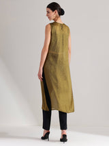 Solid Sleeveless Kurta Set - Gold & Black