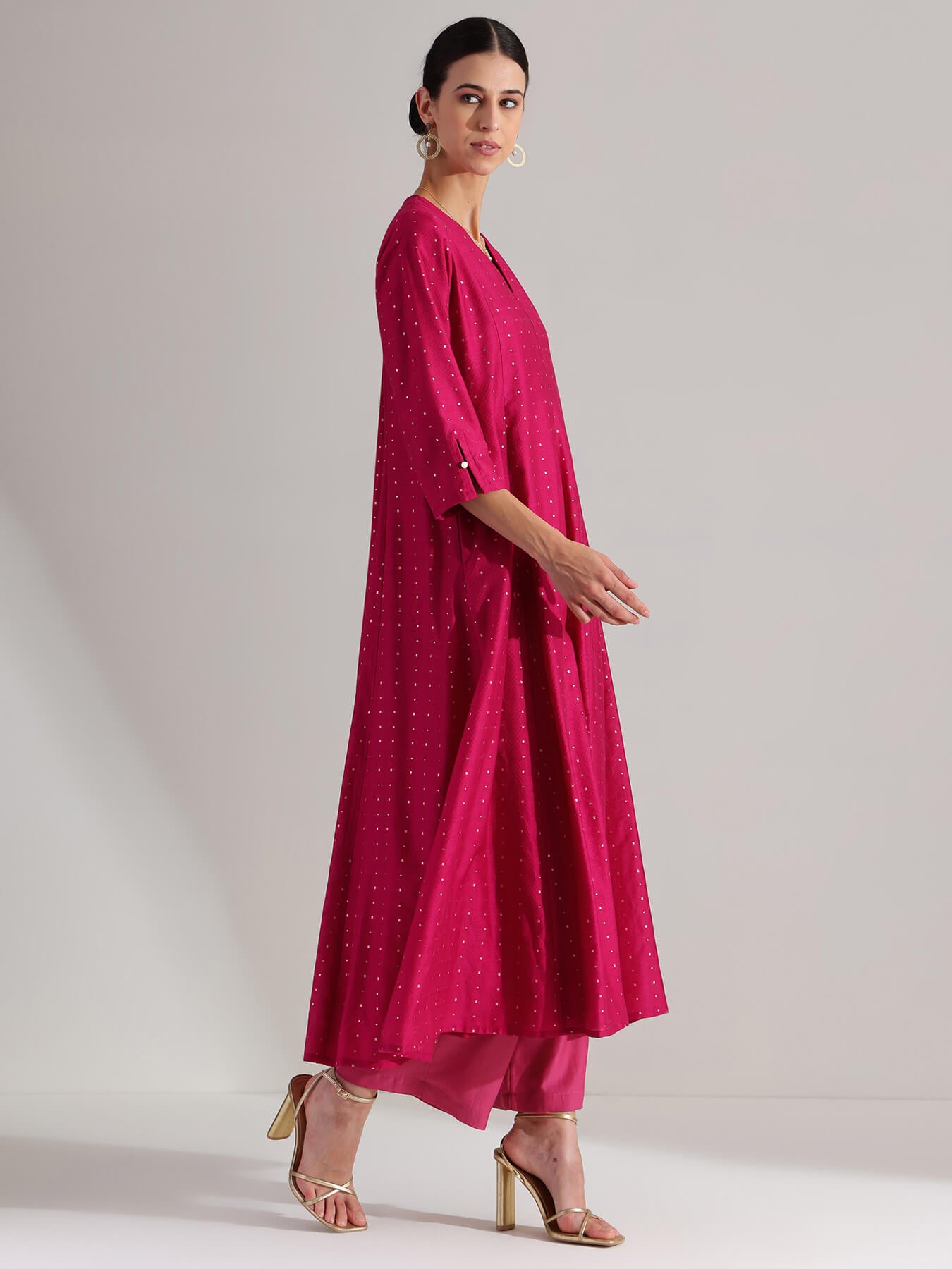 Viscose V-Neck Kurta Set - Pink