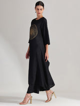 Silk Gold Statement Print Kurta Set - Black