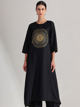 Silk Gold Statement Print Kurta Set - Black