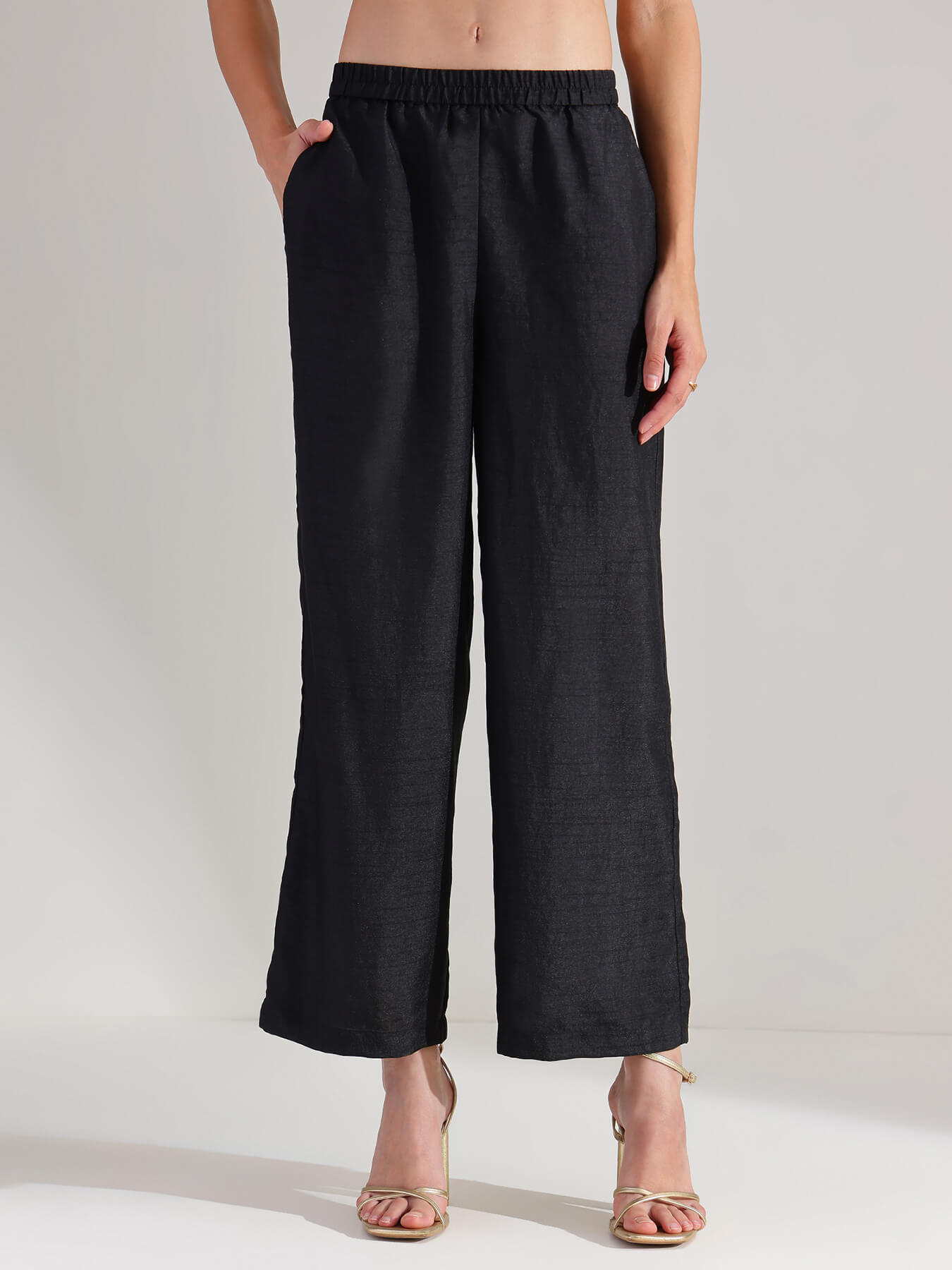 Silk Gold Statement Print Kurta Set - Black