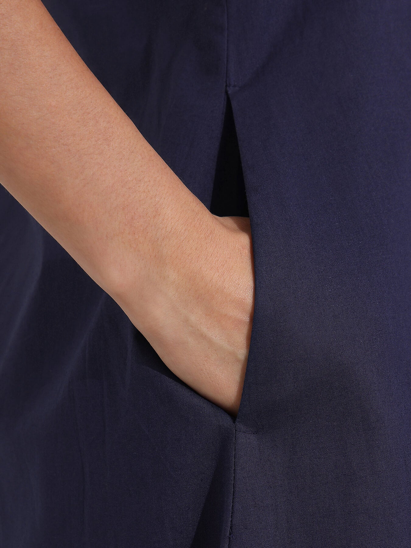 Cotton Colourblock A-Line Kurta Set - Navy Blue