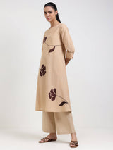 Cotton Floral A-Line Kurta Set - Beige