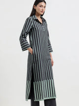 Cotton Striped A-Line Kurta Set - Grey
