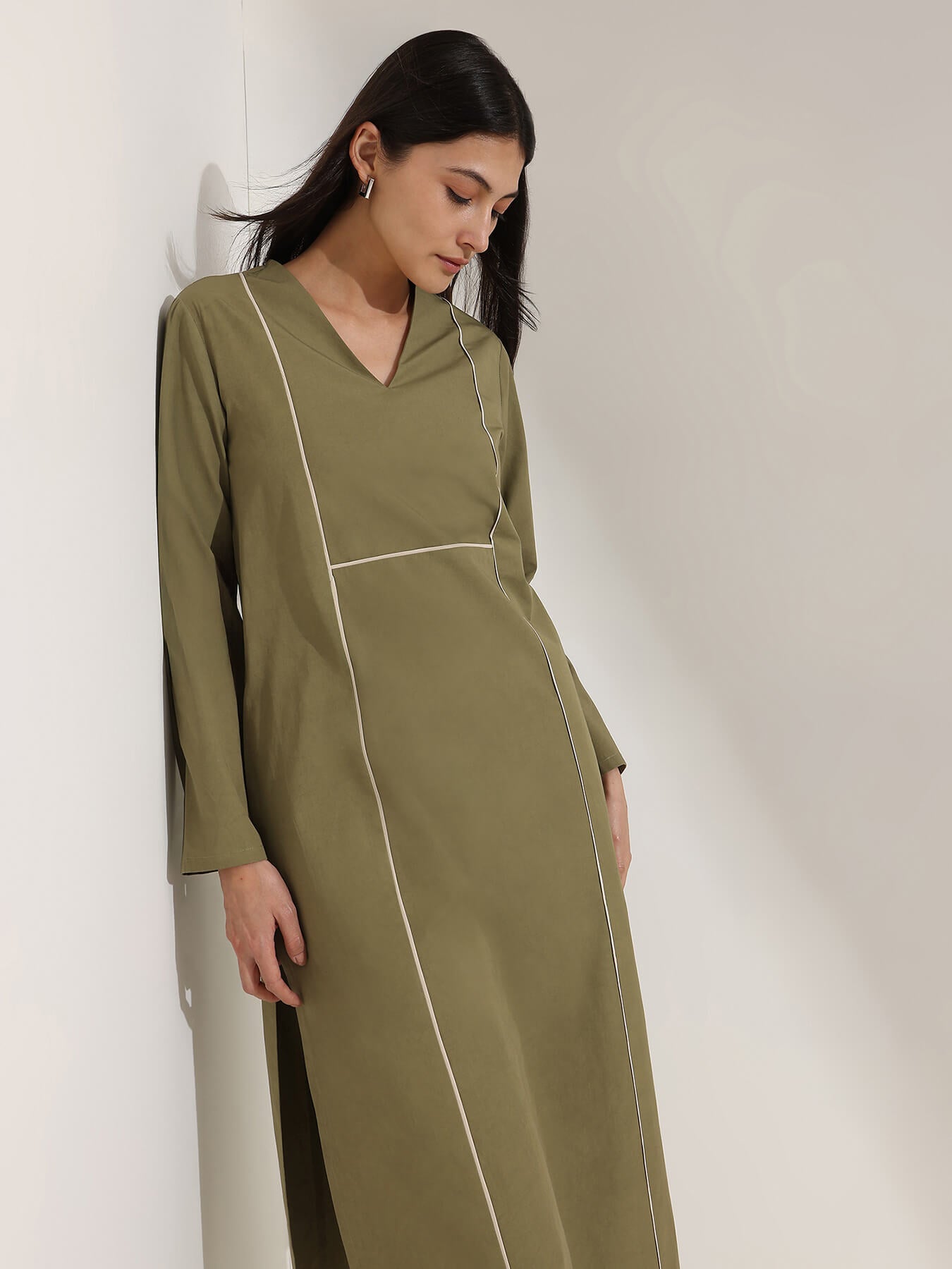 Cotton Colourblock A-Line Kurta Set - Green