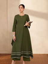 Cotton Striped A-Line Kurta Set - Green