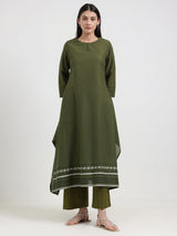 Cotton Striped A-Line Kurta Set - Green