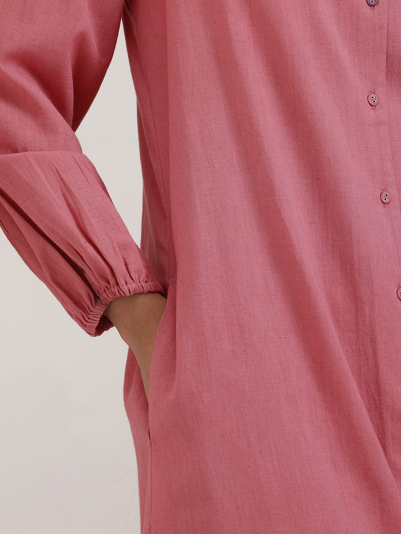 Linen Blend Solid A-Line Kurta Set - Pink