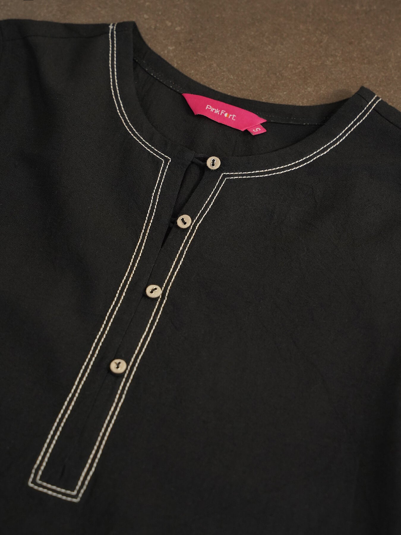 Linen Blend Solid A-Line Kurta Set - Black