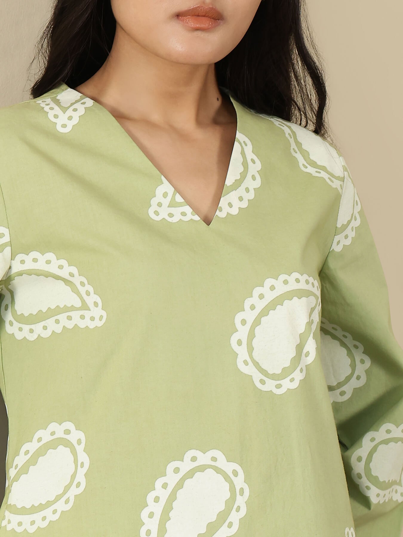 Cotton Paisley Straight Kurta Set - Green