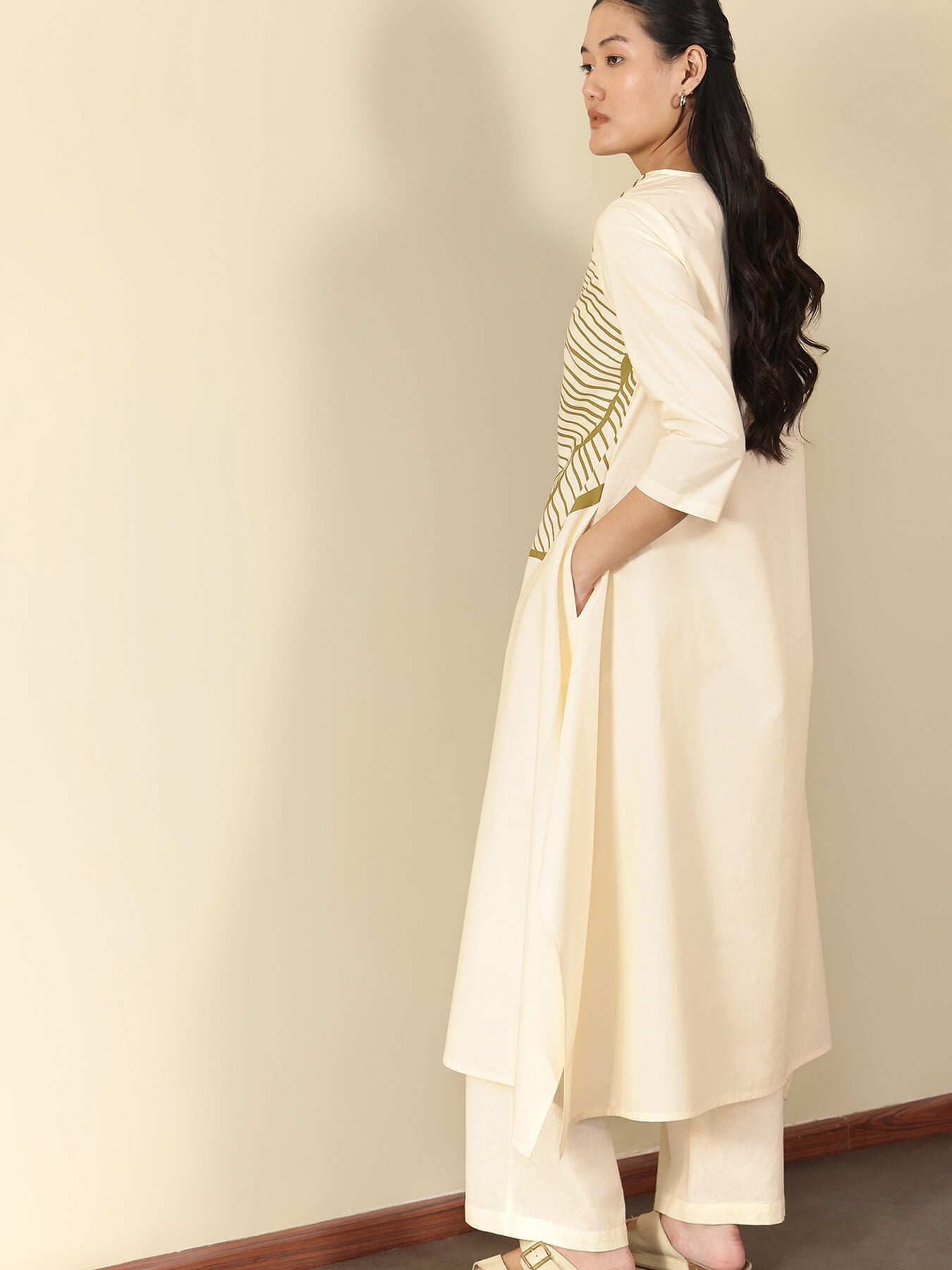 Cotton Abstract Placement Print Kurta Set - Off White