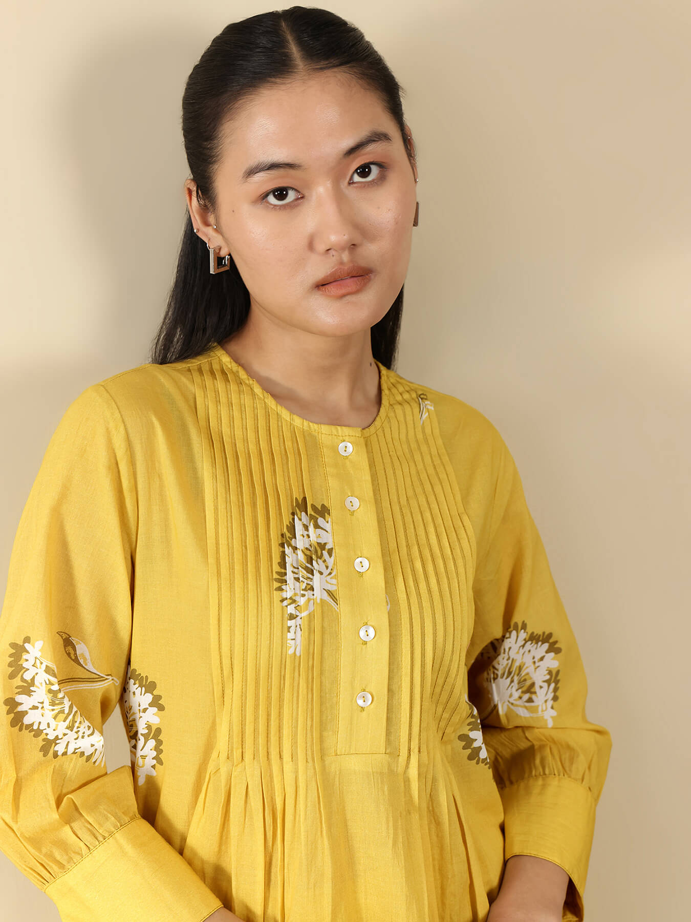 Cotton Floral A-Line Kurta Set - Yellow