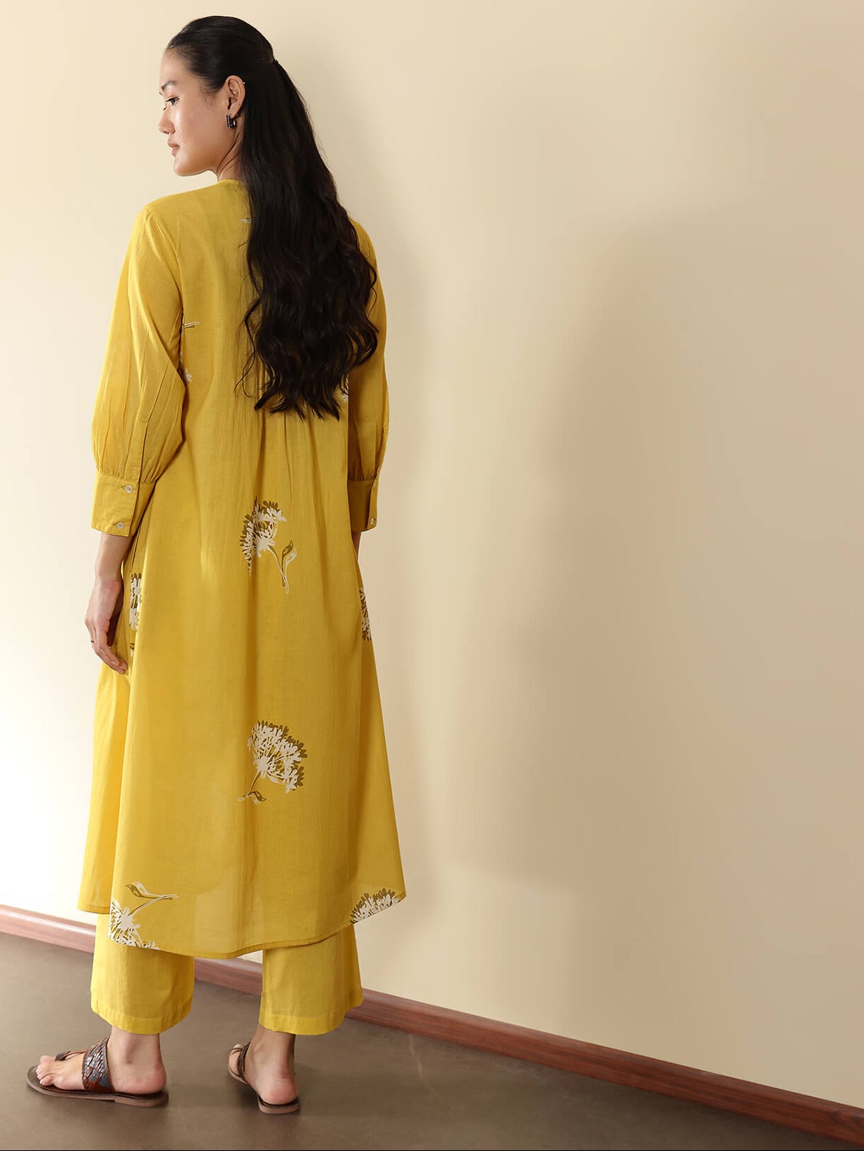 Cotton Floral A-Line Kurta Set - Yellow