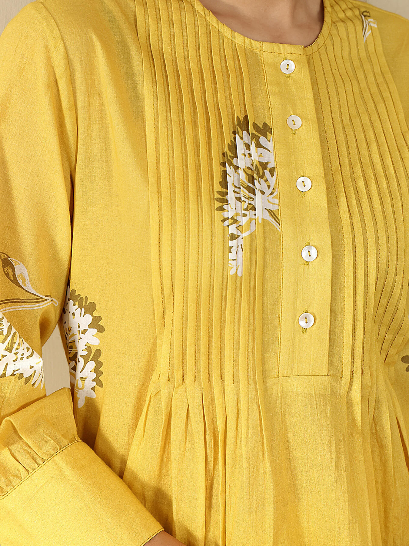 Cotton Floral A-Line Kurta Set - Yellow