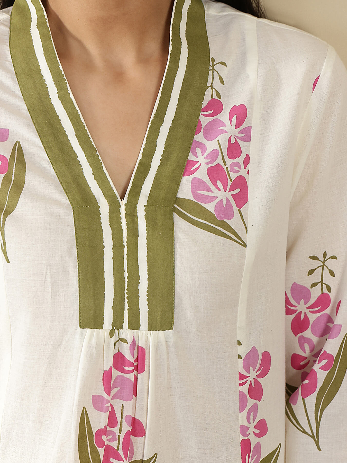 Cotton Floral A-Line Kurta Set - Off White