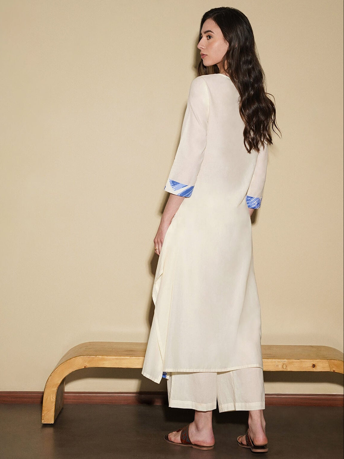 Cotton Abstract A-Line Kurta Set - Off White