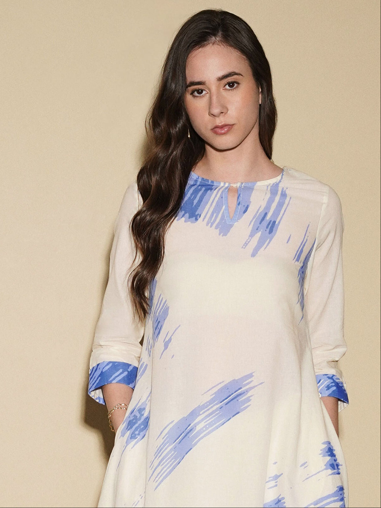 Cotton Abstract A-Line Kurta Set - Off White