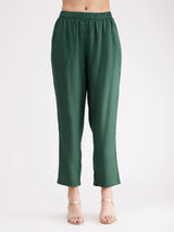 Velvet Boat Neck Kurta Set - Green