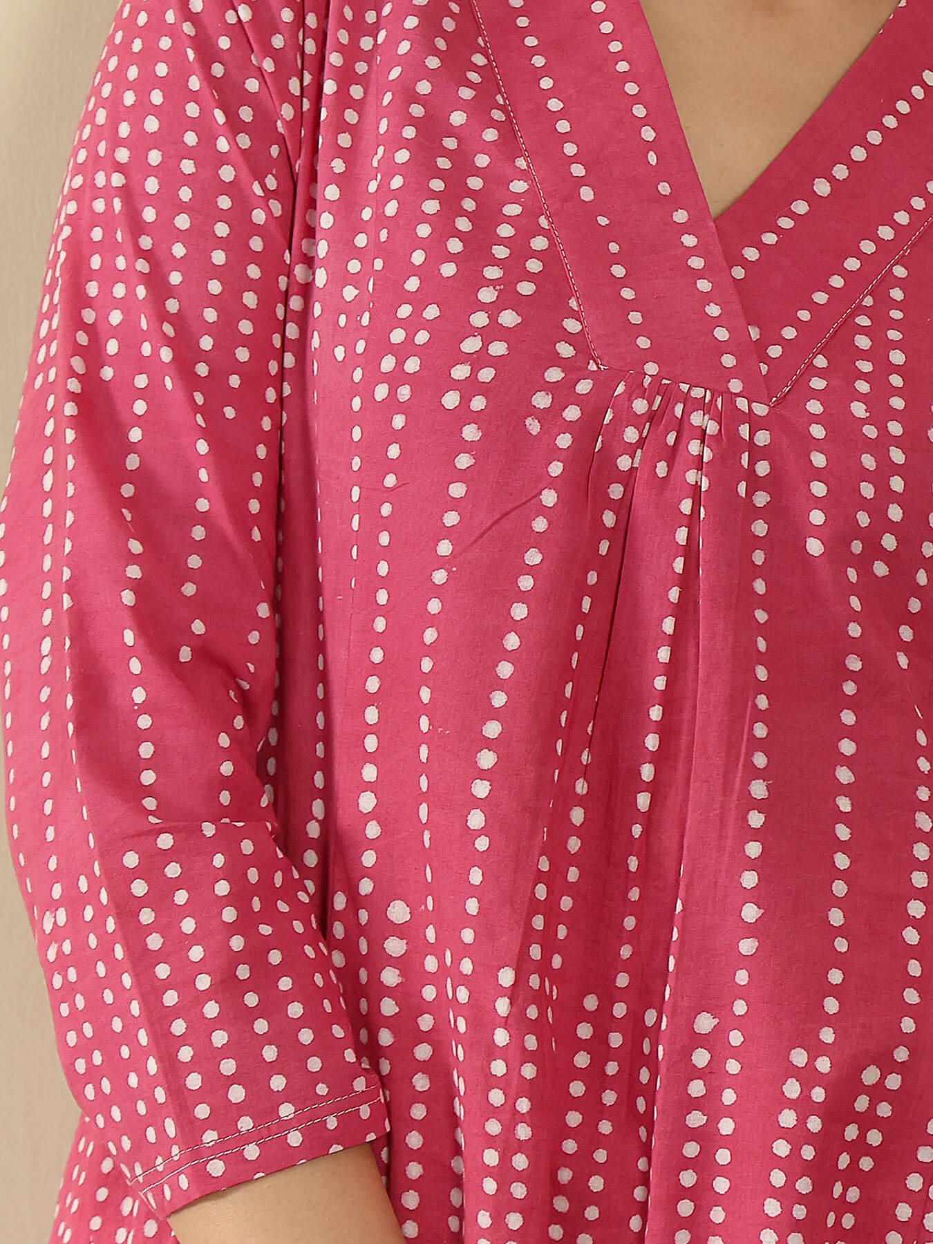 Cotton Dabu Polka A-Line Kurta Set - Pink