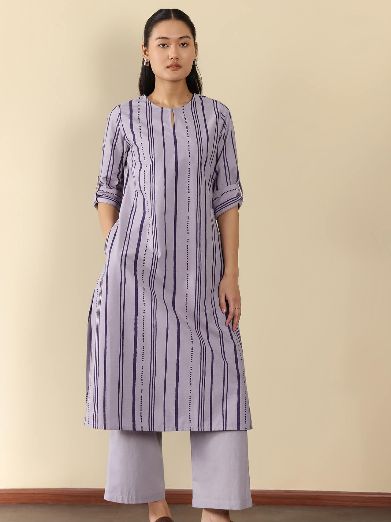 Cotton Striped Kurta Set - Blue