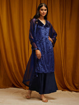 Velvet Sleeveless Kurta Set - Blue