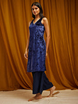 Velvet Sleeveless Kurta Set - Blue