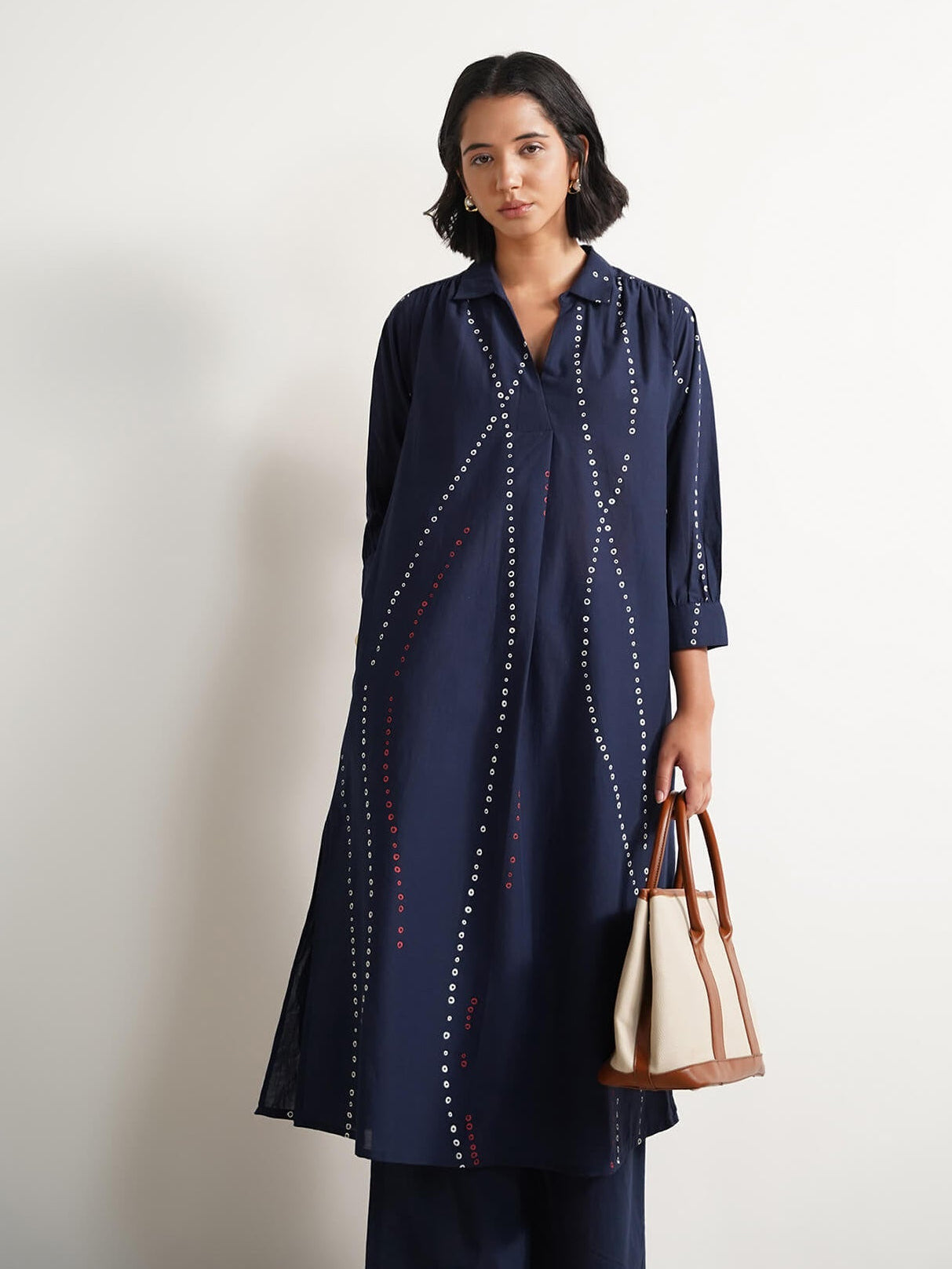Cotton Bandhani-Inspired A-Line Kurta Set - Blue