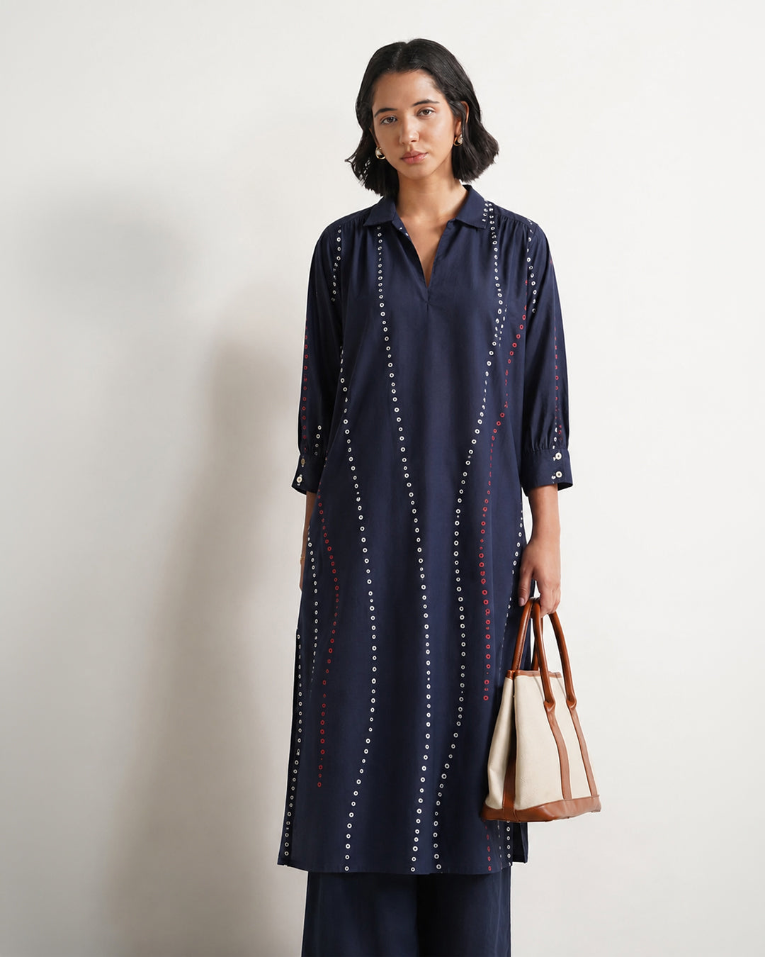 Cotton Bandhani-Inspired A-Line Kurta Set - Blue