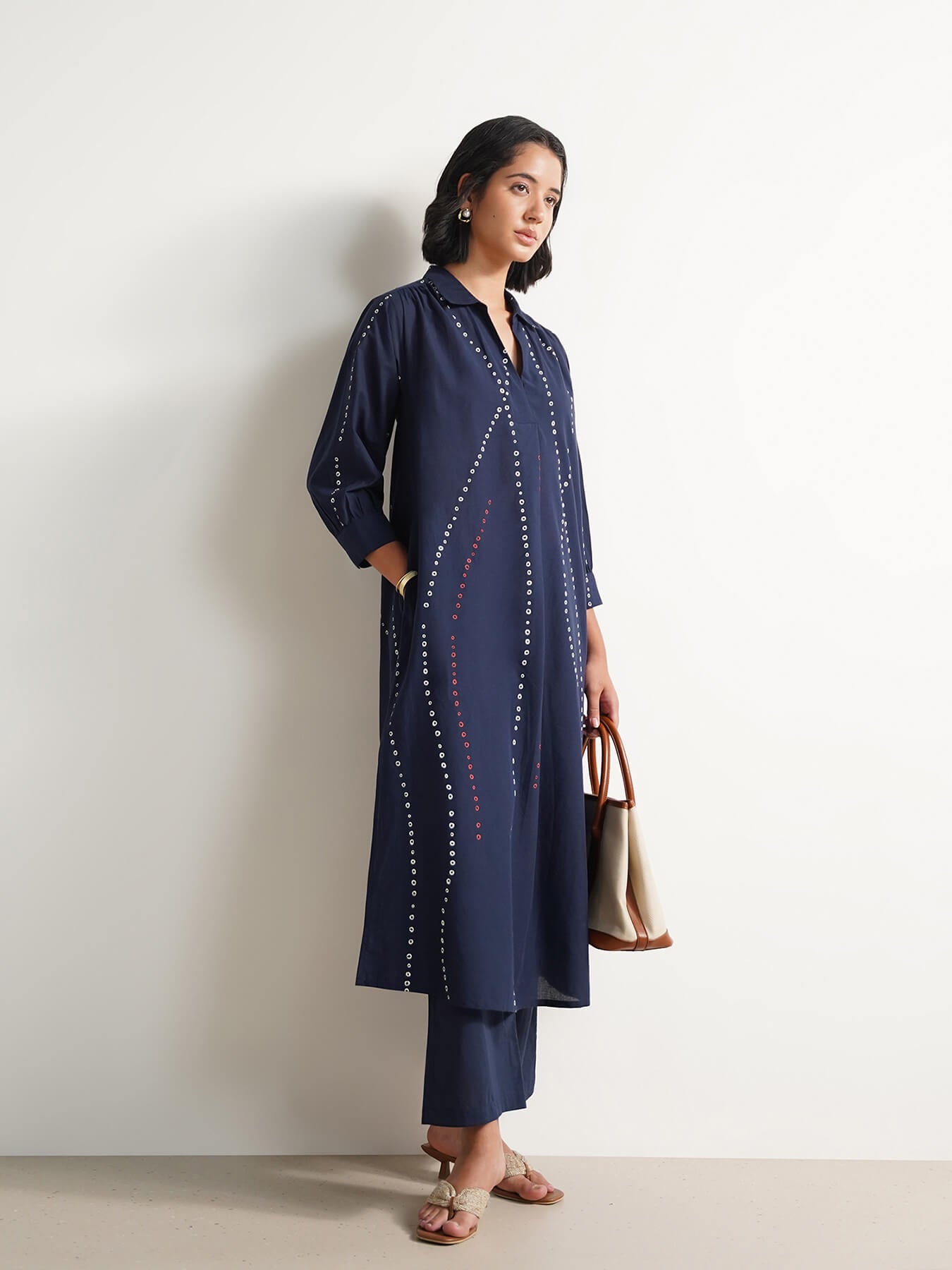 Cotton Bandhani-Inspired A-Line Kurta Set - Blue