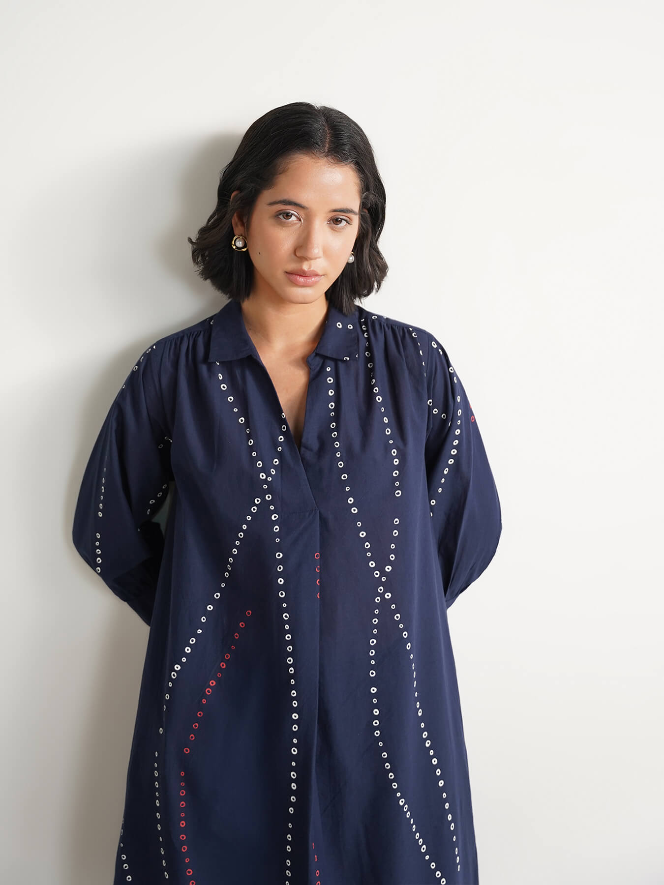 Cotton Bandhani-Inspired A-Line Kurta Set - Blue
