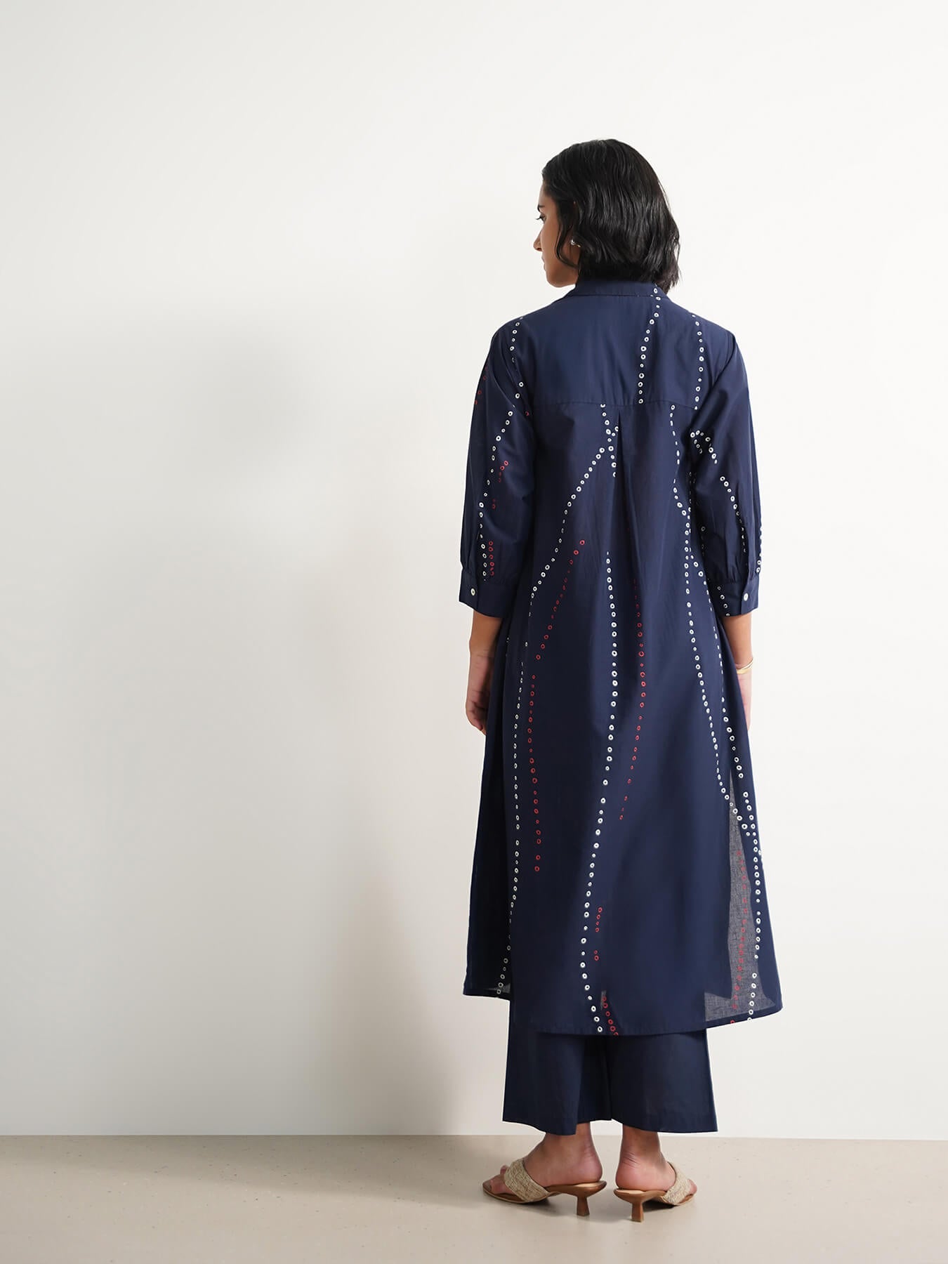 Cotton Bandhani-Inspired A-Line Kurta Set - Blue