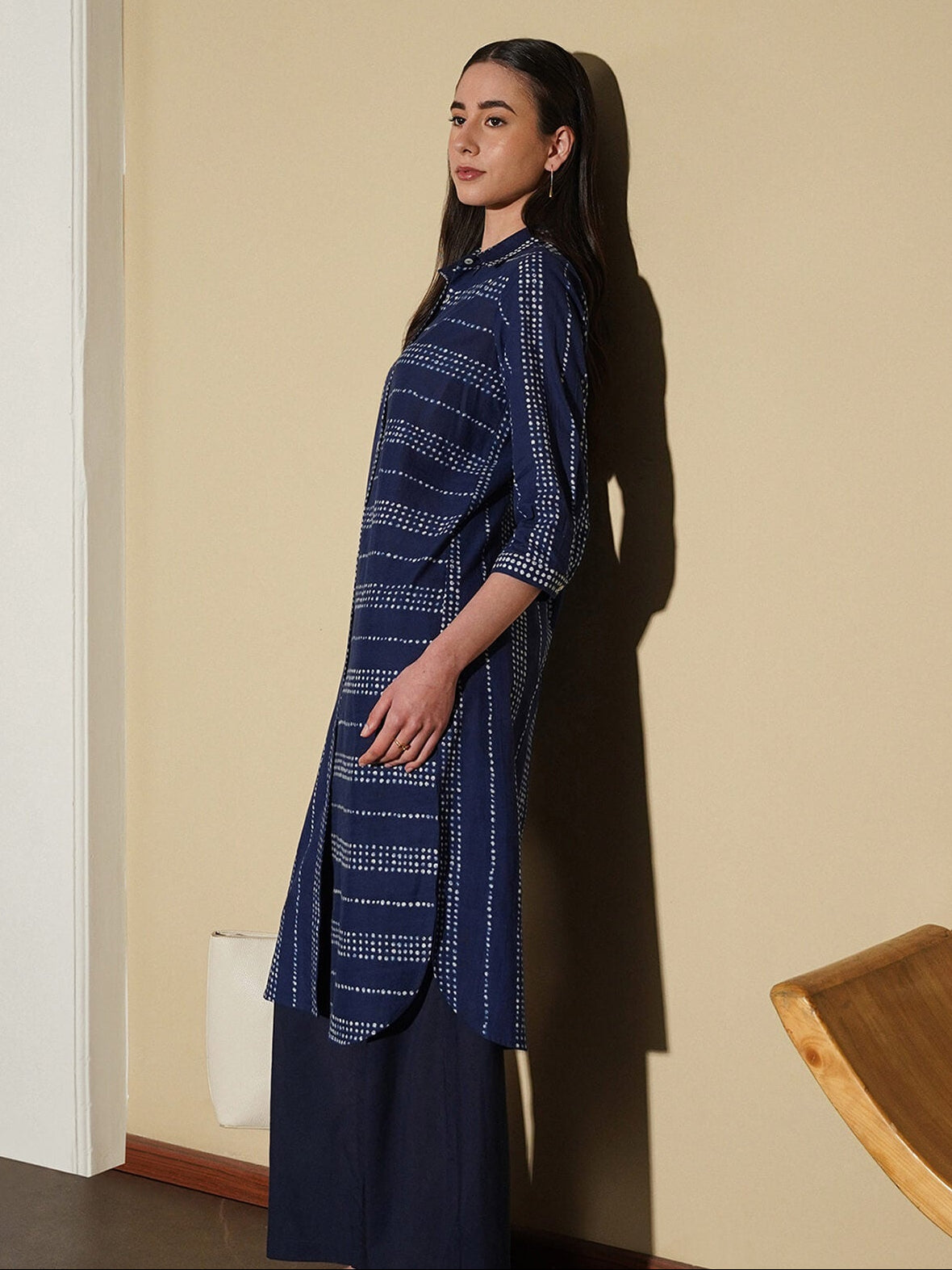 Cotton Dots Play V-Neck Kurta - Navy Blue